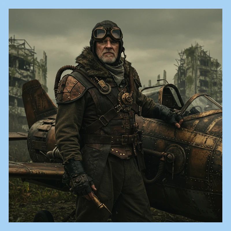 Steampunk Pilot on Post-Apocalyptic Ruins