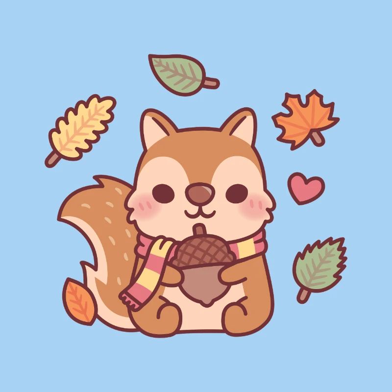 Niedliches Eichhörnchen mit Schal mit Eichel Herbstmeer