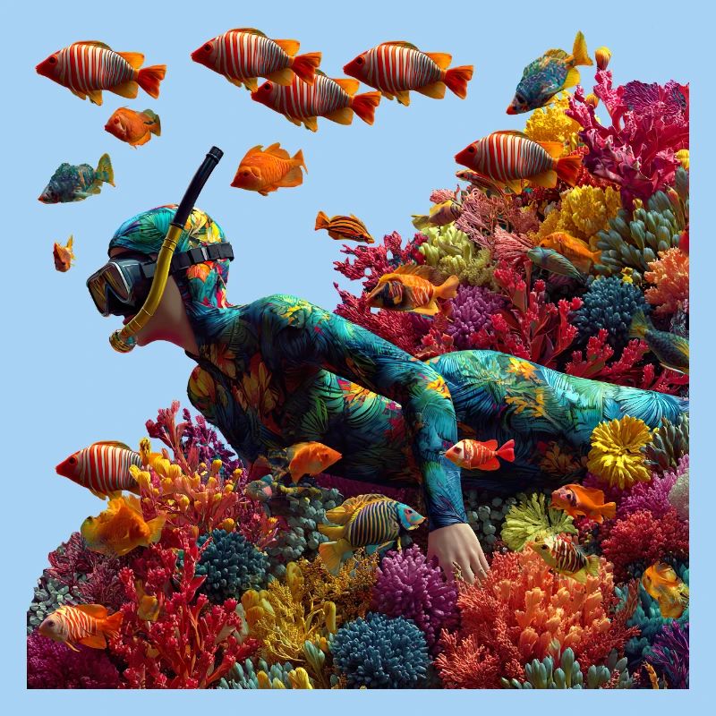 Underwater Diver in Coral Reef