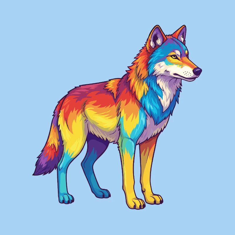 Bunte Wolf-Regenbogen-Pop-Art-Aquarell