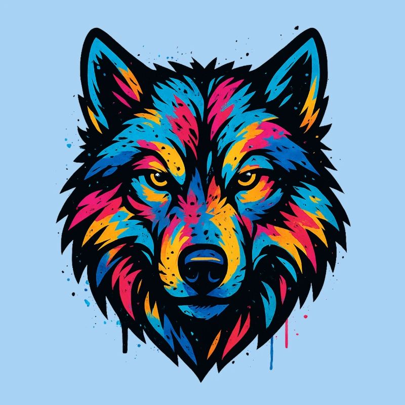 Neon Wolf Head Art