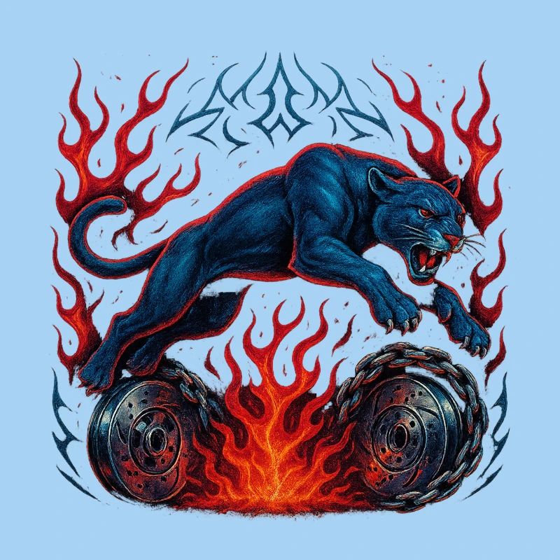 Blue panther over flames
