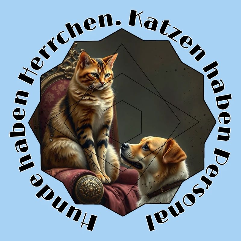 Katzen Hund Freundschaft im Geometrie-Rahmen