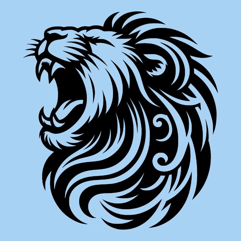 Roaring lion with elegant mane and teeth