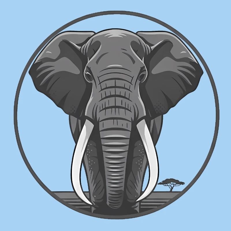 Elephant Head Circle Graphic