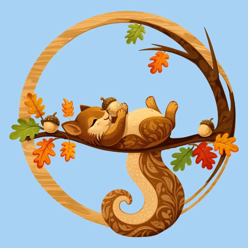 Sleeping squirrel in the autumn circle