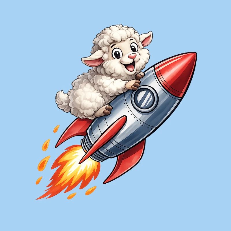 Wool sheep on rocket flight