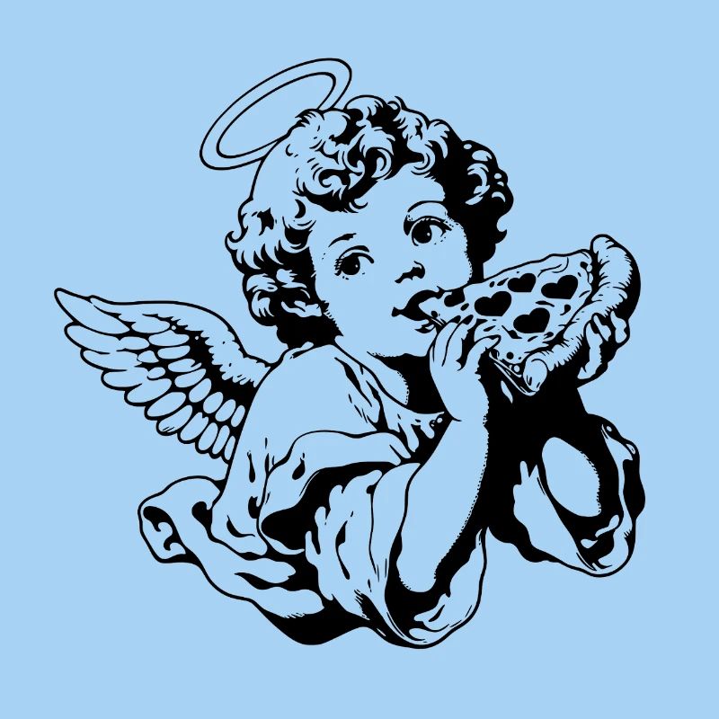 Pizza Engel – Cherub mit Pizzastück