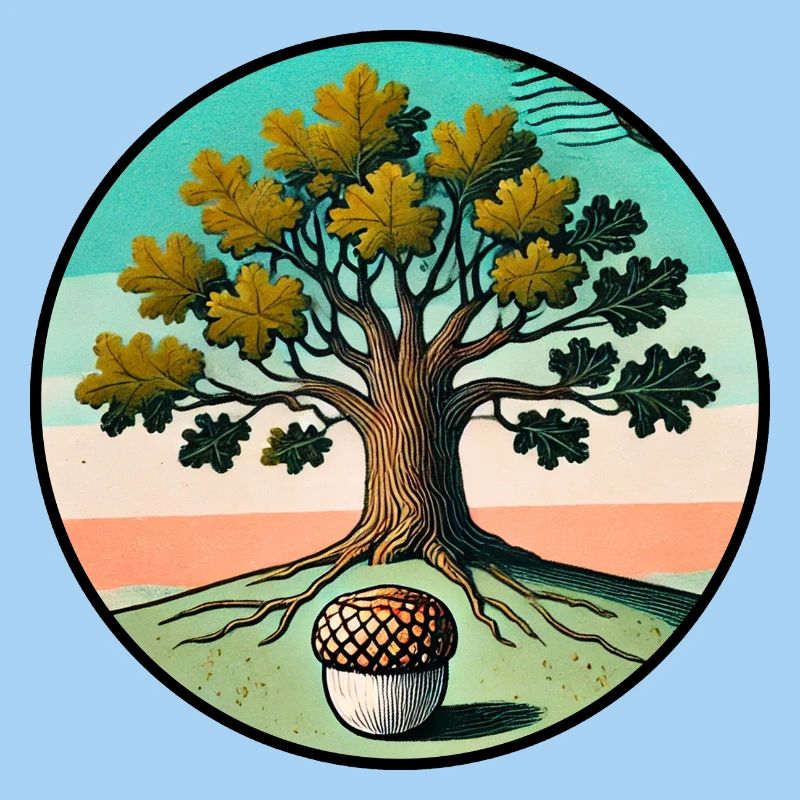 Retro-Baum des Lebens mit Eichel