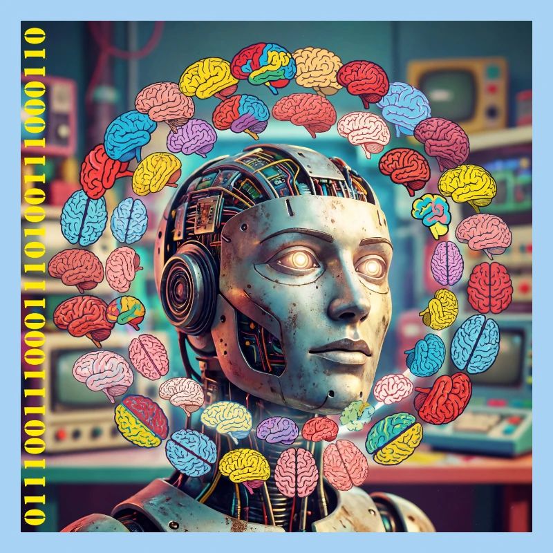 Android with brain satellites