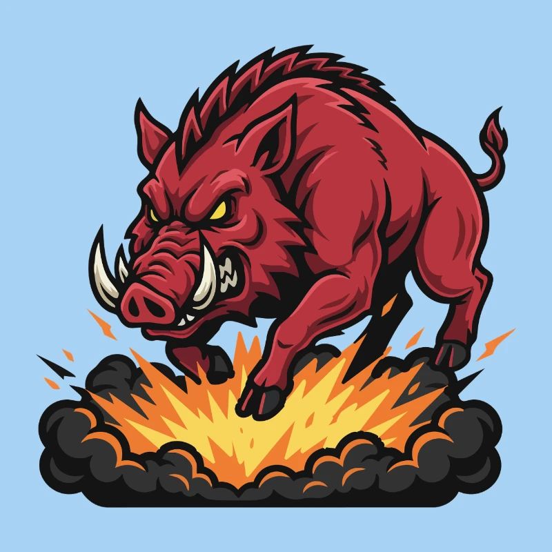 Red Boar Fire Blast Mascot Boar