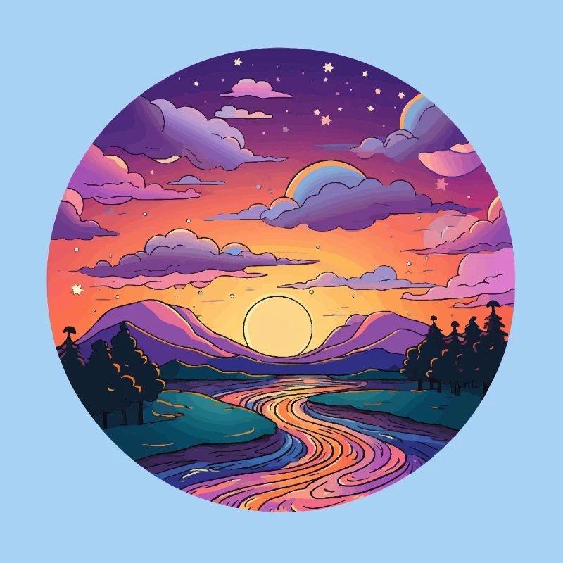 Coucher de soleil sur la rive de la rivière