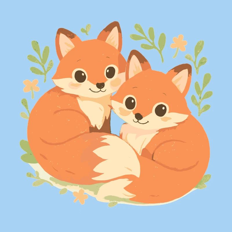 Two cute foxes cuddled up in the forest
