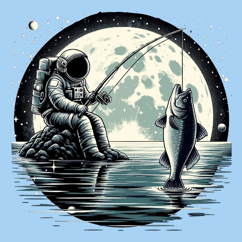 Astronaute pêche sur la Lune : conception spatiale