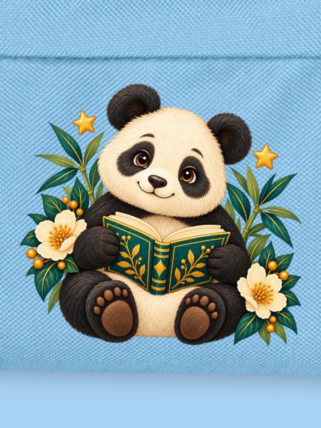 Panda-Leser unter Blumen