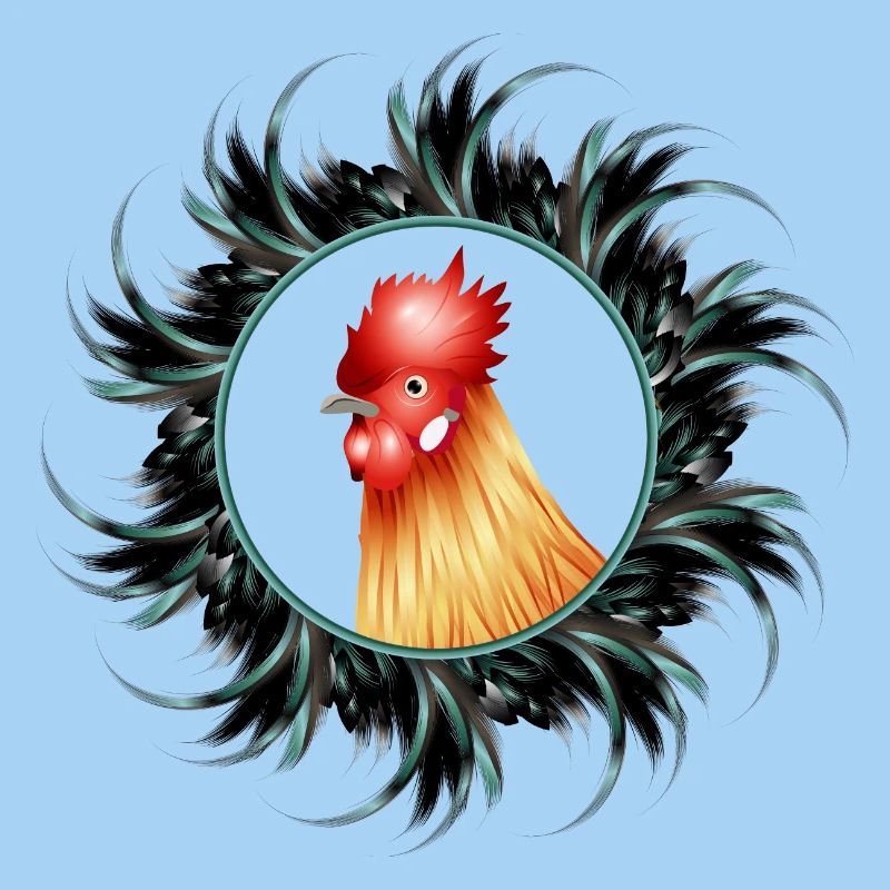 magnificent rooster in feather frame