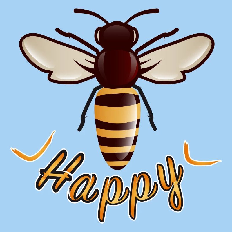 yellow Happy lettering with stylized bee