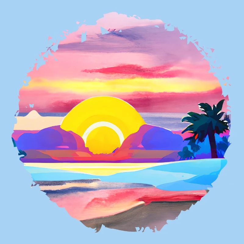 Aquarelle de plage de coucher de soleil d’été