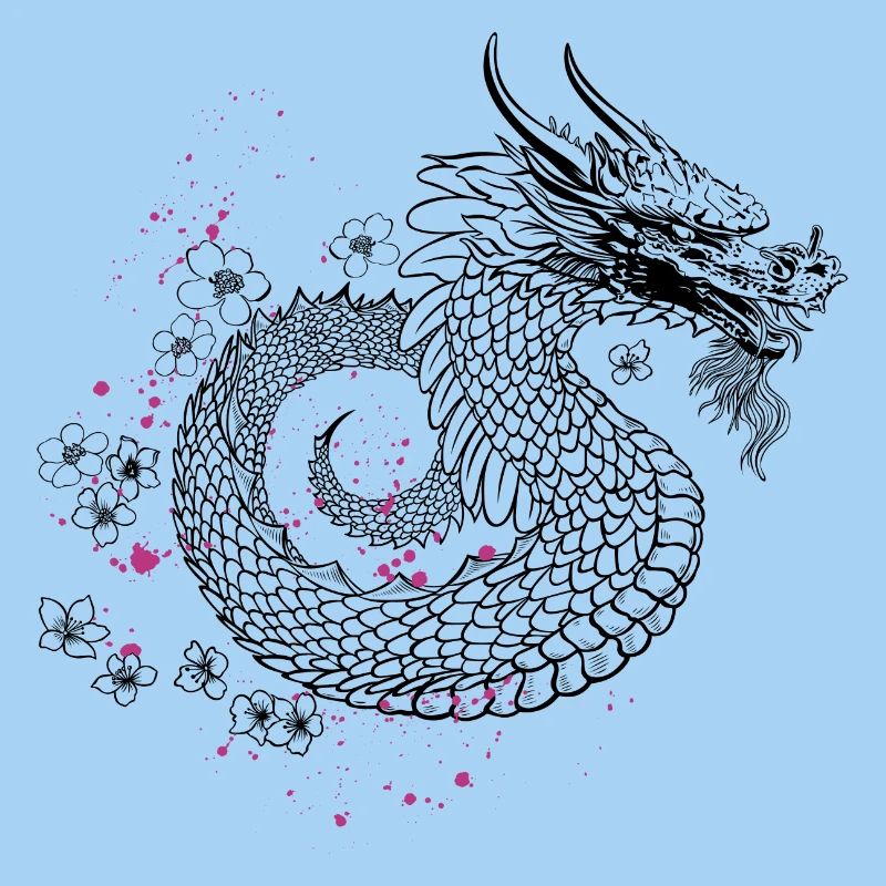Drache mit Kirschblüten Sakura Style