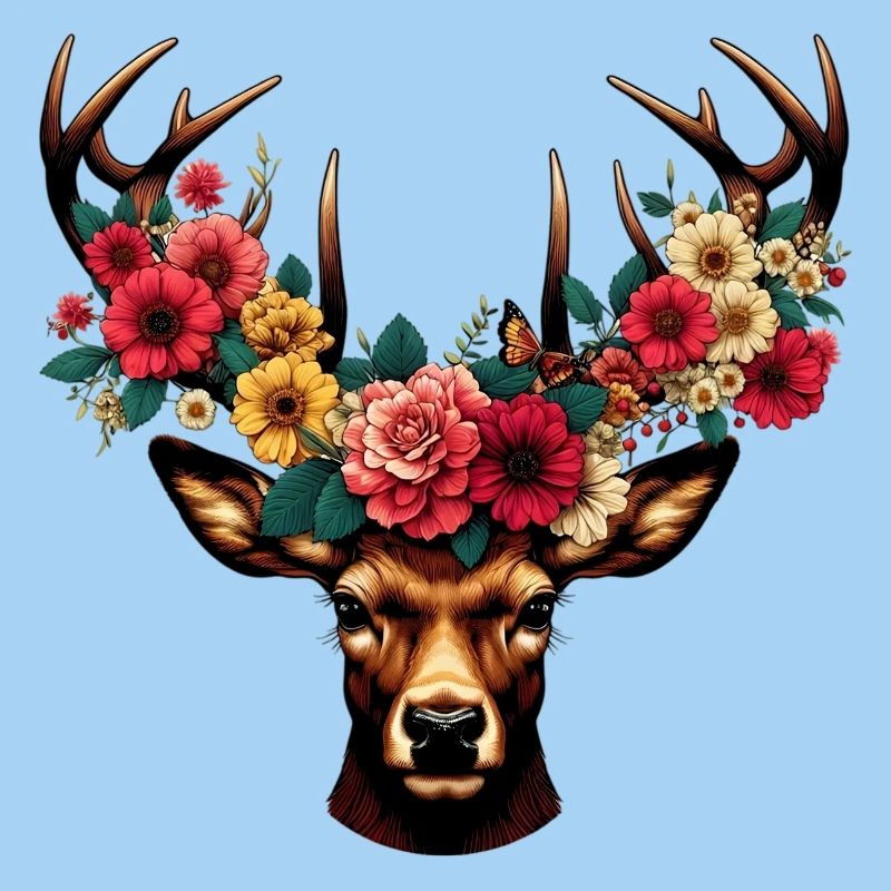 Hirsch mit Blumen