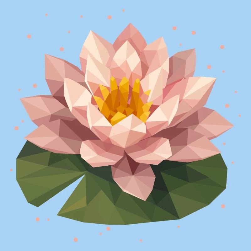 Polygon Water Lily in Pink on Green Leaf