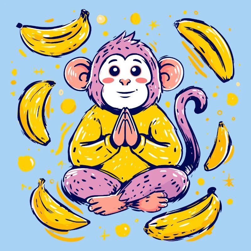 Meditating monkey with bananas