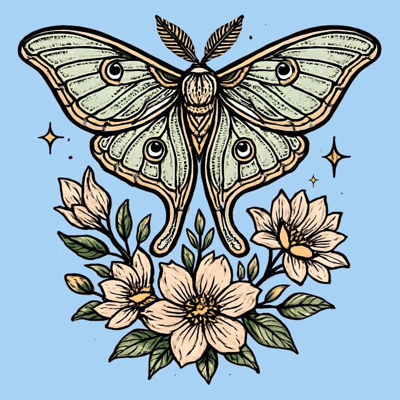 Moth with flower bouquet