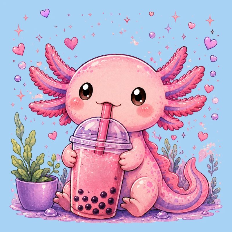 Axolot rose avec bubble tea