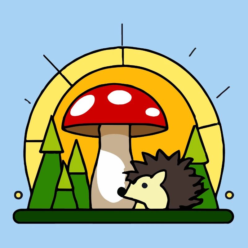 Petit hérisson sous un agaric de mouche