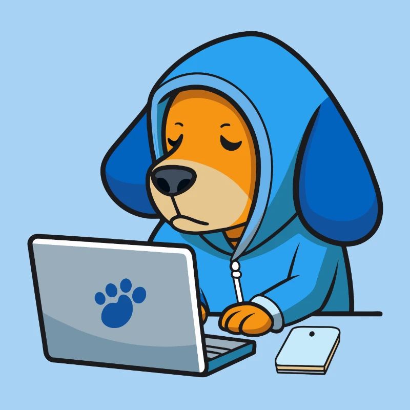 Un chien hacker mignon dort dans un sweat à capuche devant le PC