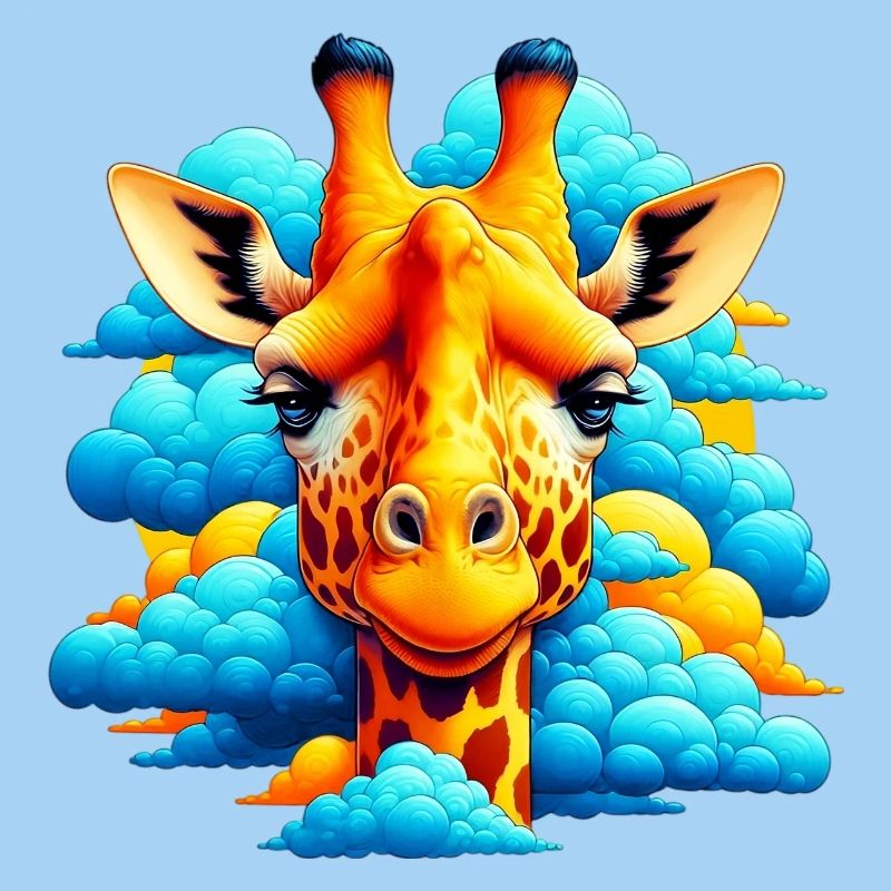 Giraffe with head in cloud clouds