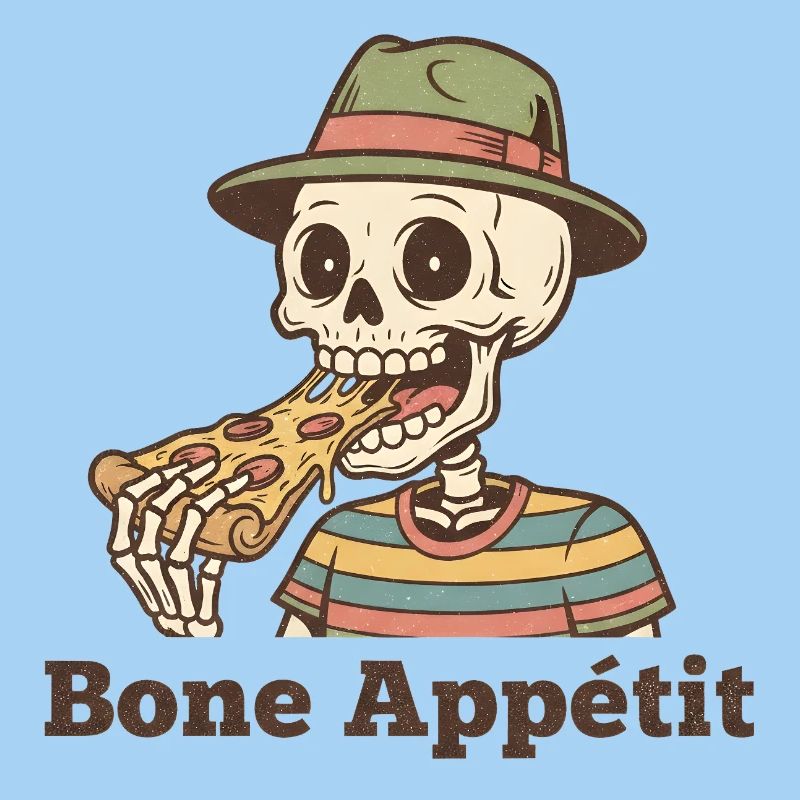 Bone Appétit Skeleton Eats Pizza