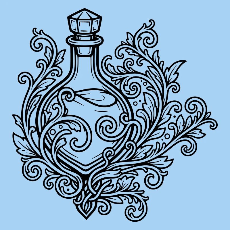 Fiole d'elixir et fleurs