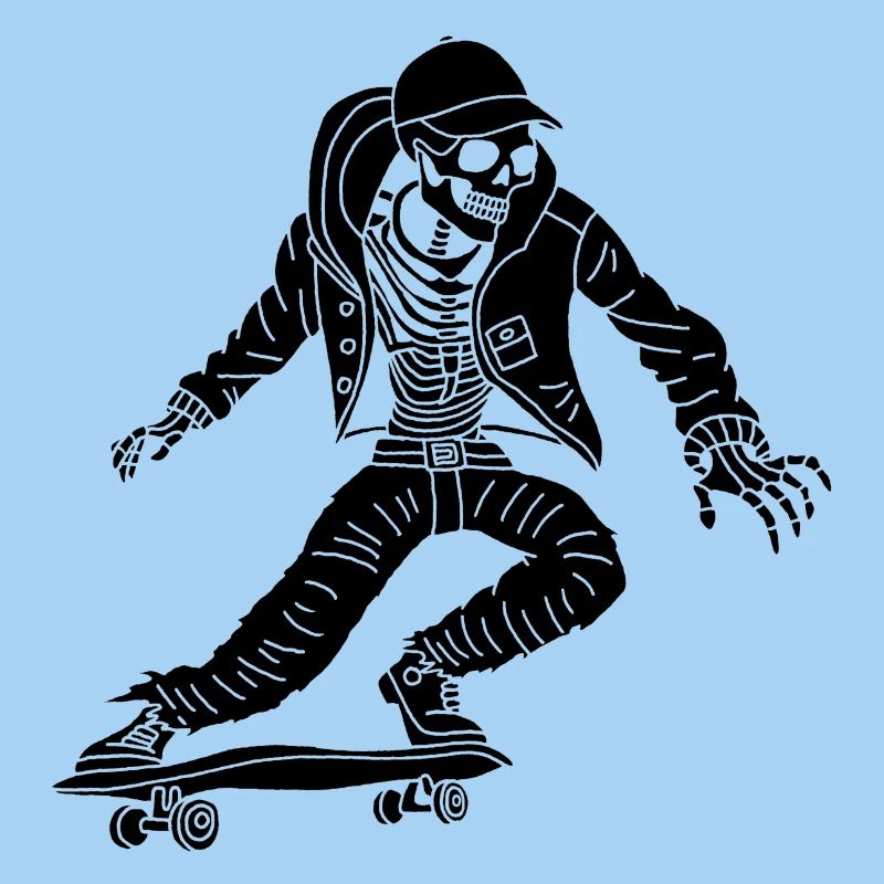 Black skeleton on skateboard