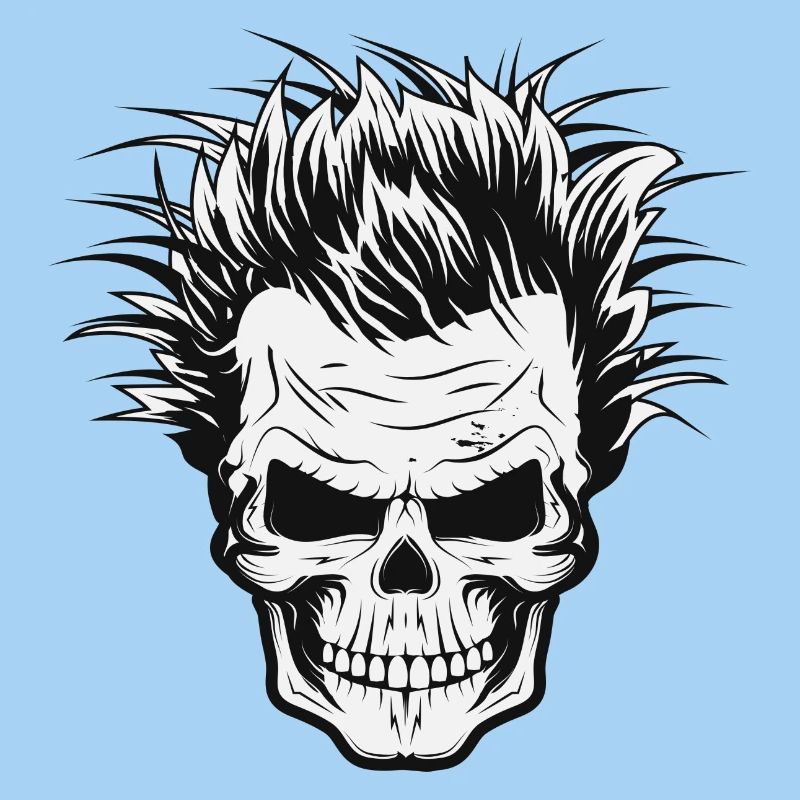 Skull with wild scientist hairstyle