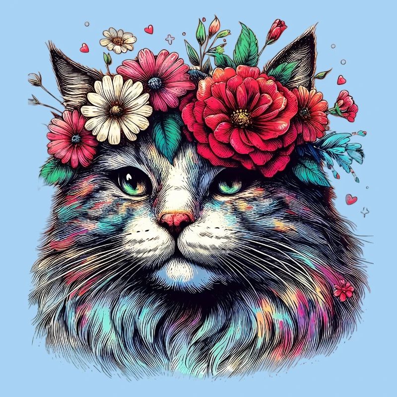 Katze mit Blumen