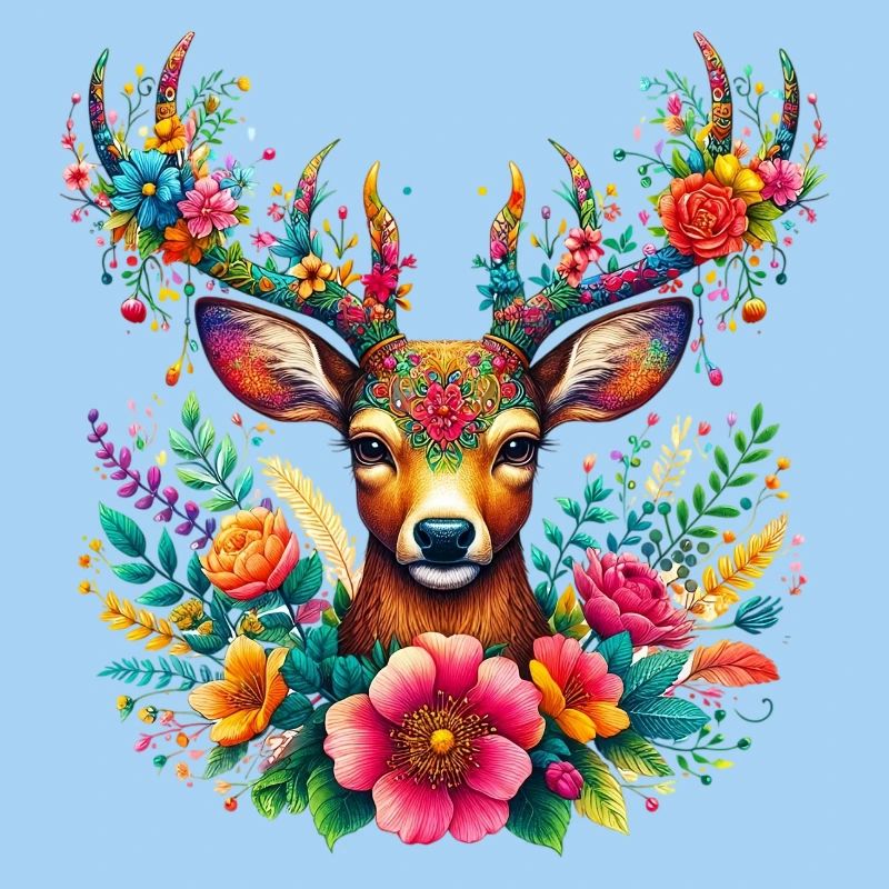 Cerf décoré de fleurs