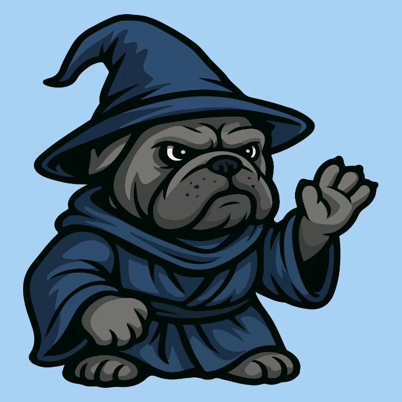 Sorcier bouledogue lançant un sort dans l’art de la robe bleue