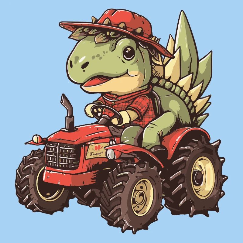 Dinosaur stegosaurus tractor farmer