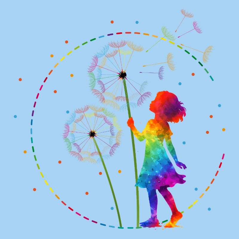 Regenbogen Mädchen mit Pusteblume
