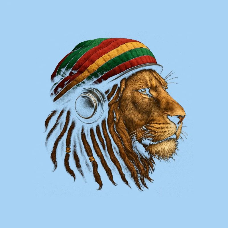 Löwe mit Rastafari Kopfhörer