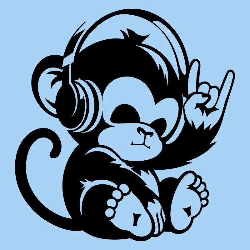 Singe de pierre avec écouteurs et signe de la main de pierre