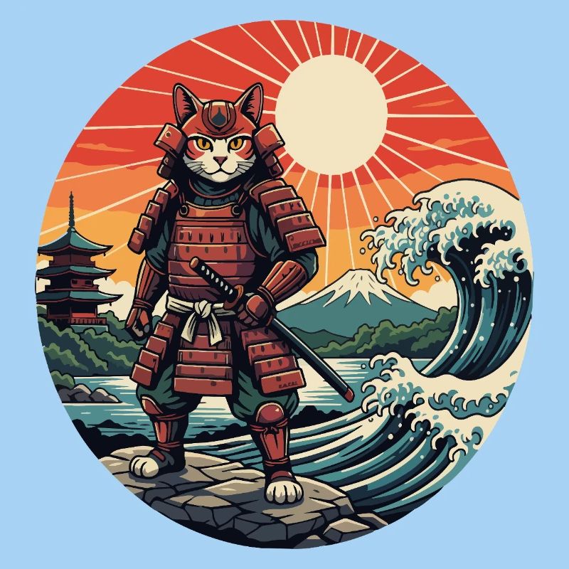 Katzen-Samurai bei Sunset Waves