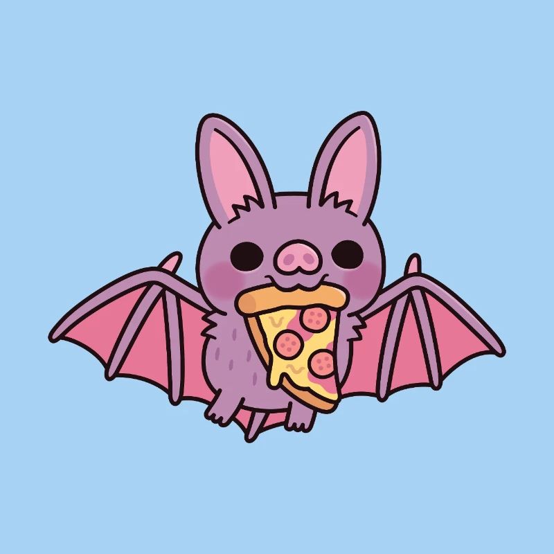 Mignon Flying Vampire Bat avec Pizza