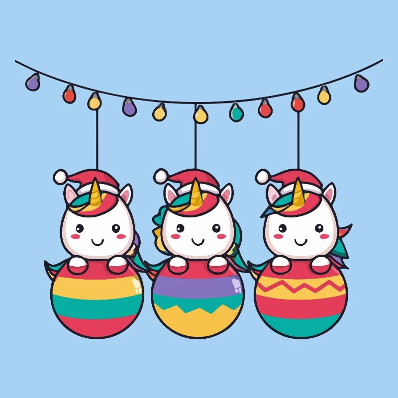 Drei Regenbogen-Einhörner Weihnachten