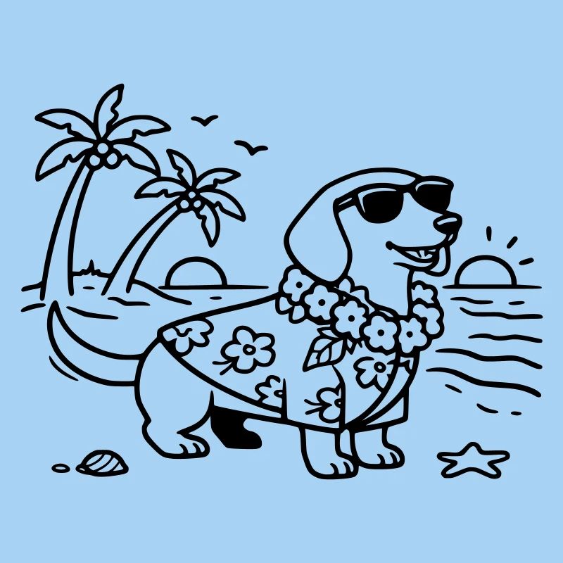 Vacances à Hawaï, mode vacances, teckel avec chien