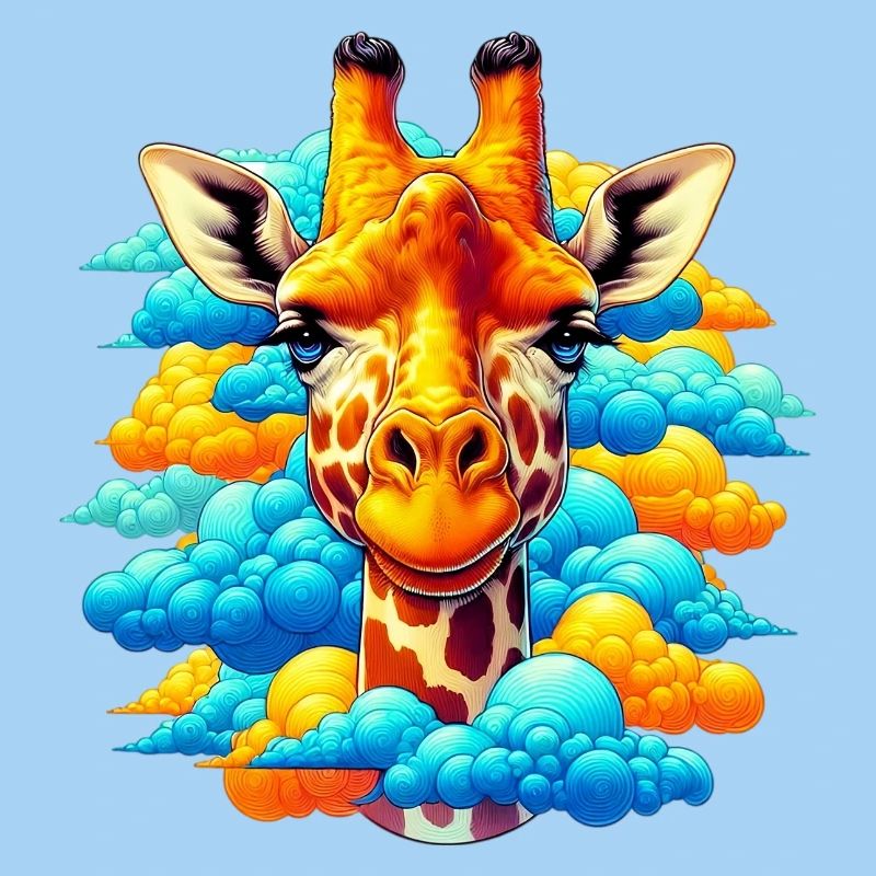 Giraffe with head in cloud clouds