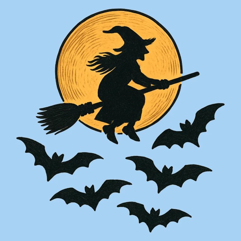 Flying Witch with Bats – Halloween Design