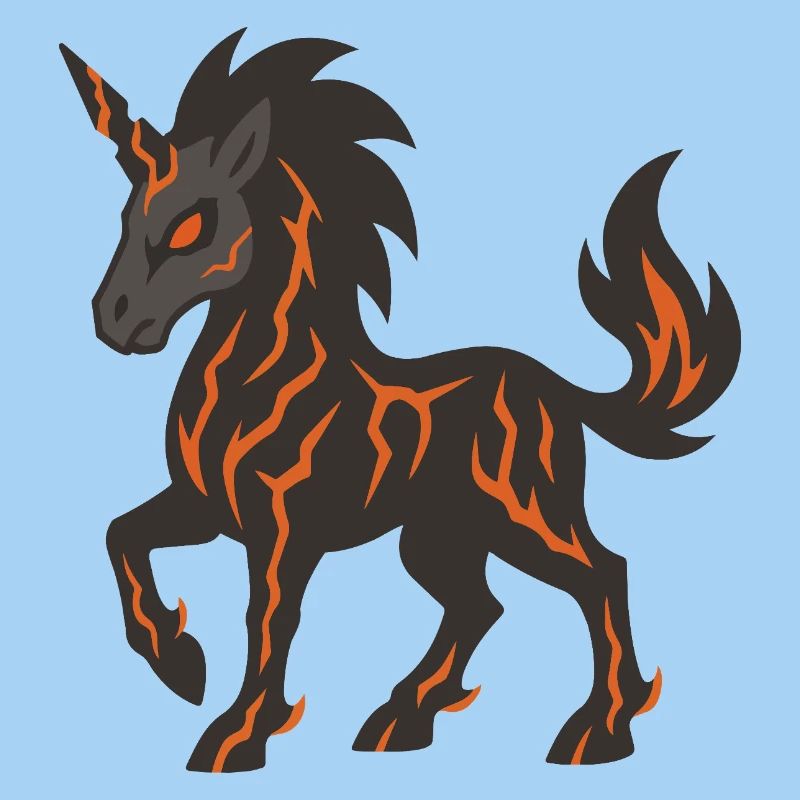 Lava Demon Unicorn with Glowing Fire Cracks
