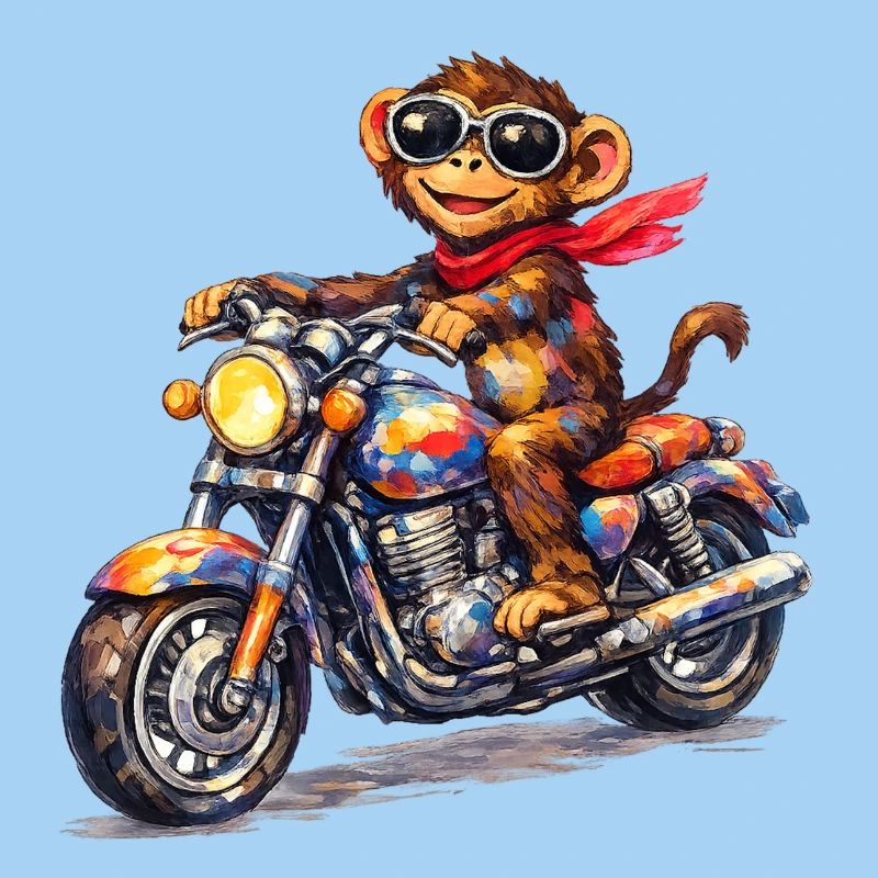 Bunter Affe auf Motorrad